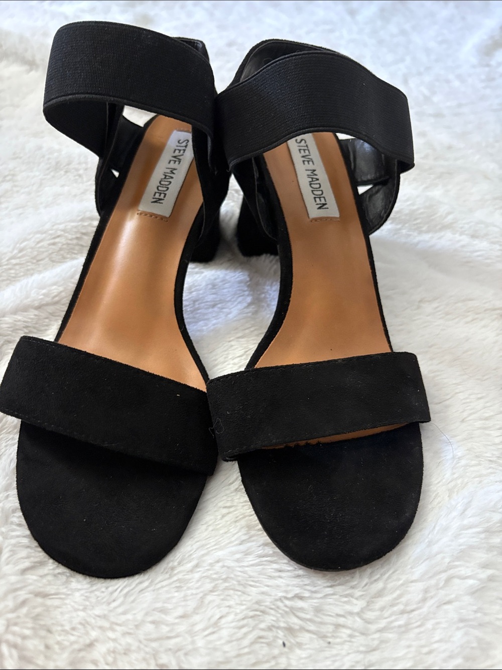 Steve Madden Black Suede Open-Toe Block Heel Sandals